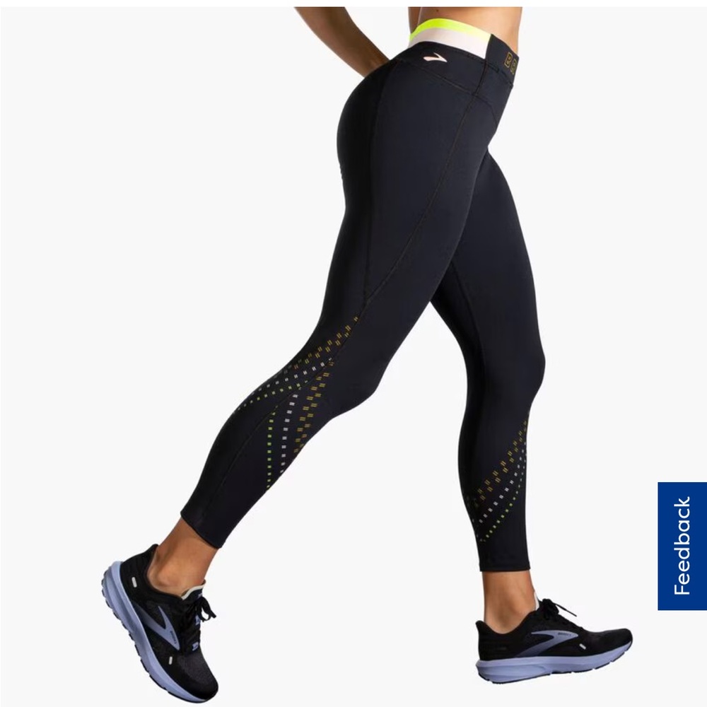 Brooks Black Leggings  running with Yellow Highlights size M